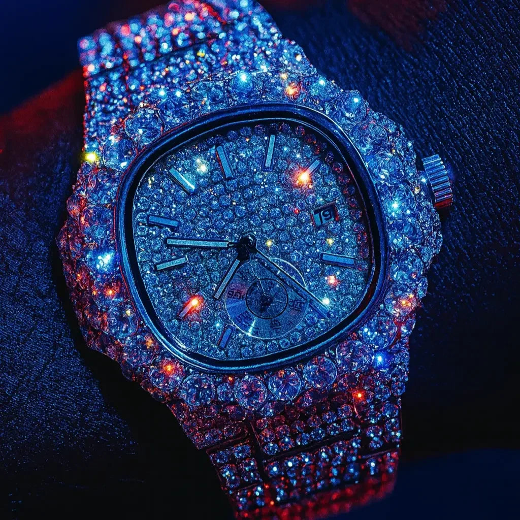 Iced-Out Watch – LUXGlow Stone. Wrist Watch for Men