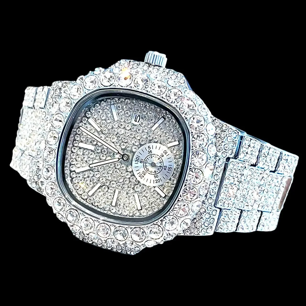 Iced-Out Watch – LUXGlow Stone. Wrist Watch for Men