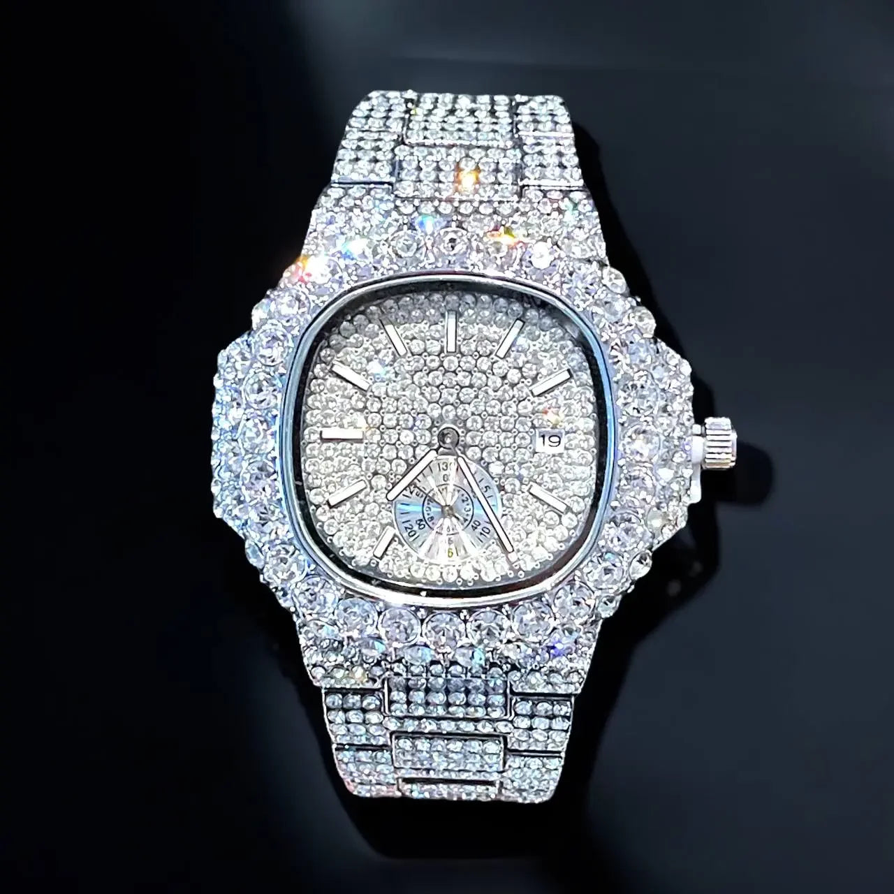 Iced-Out Watch – LUXGlow Stone. Wrist Watch for Men