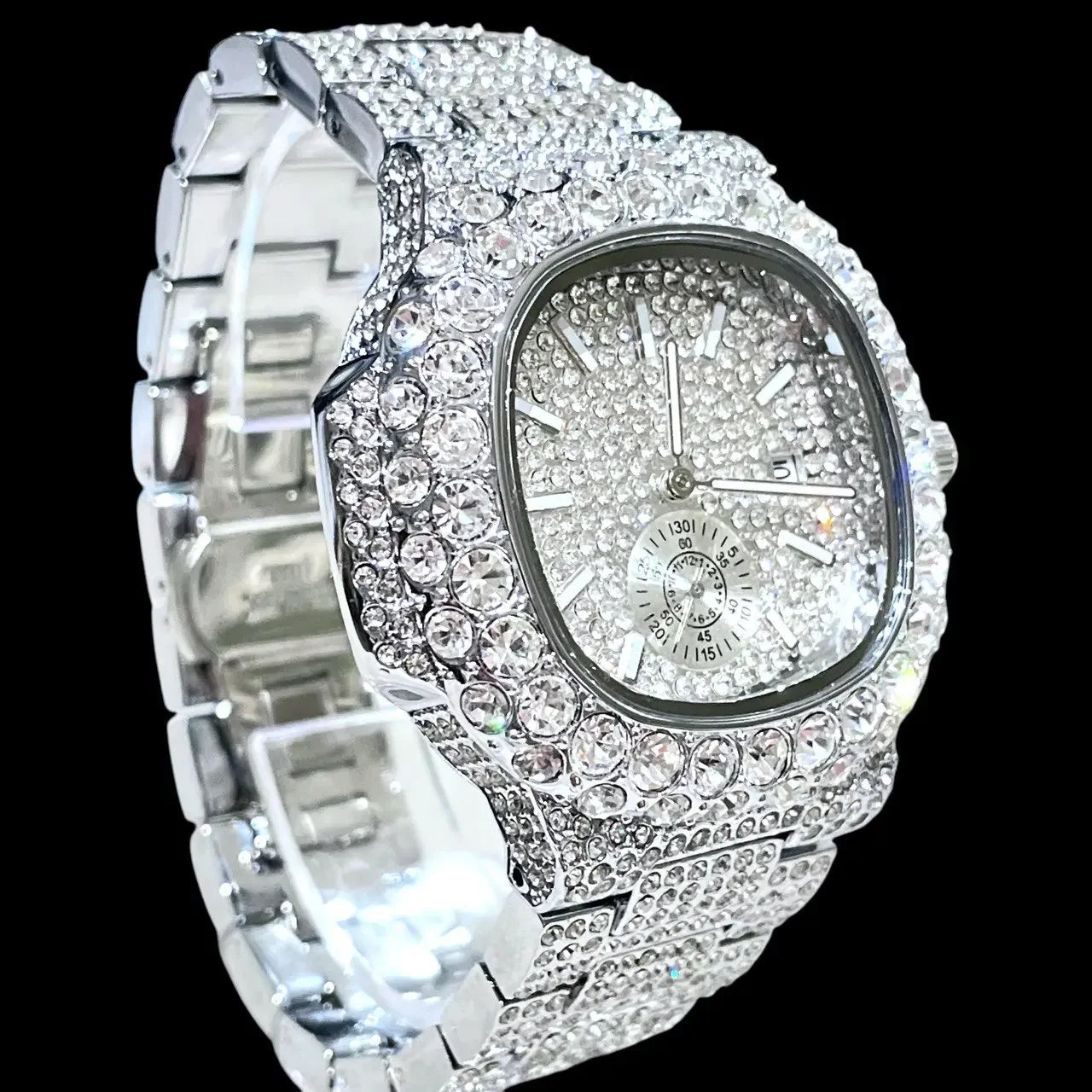 Iced-Out Watch – LUXGlow Stone. Wrist Watch for Men